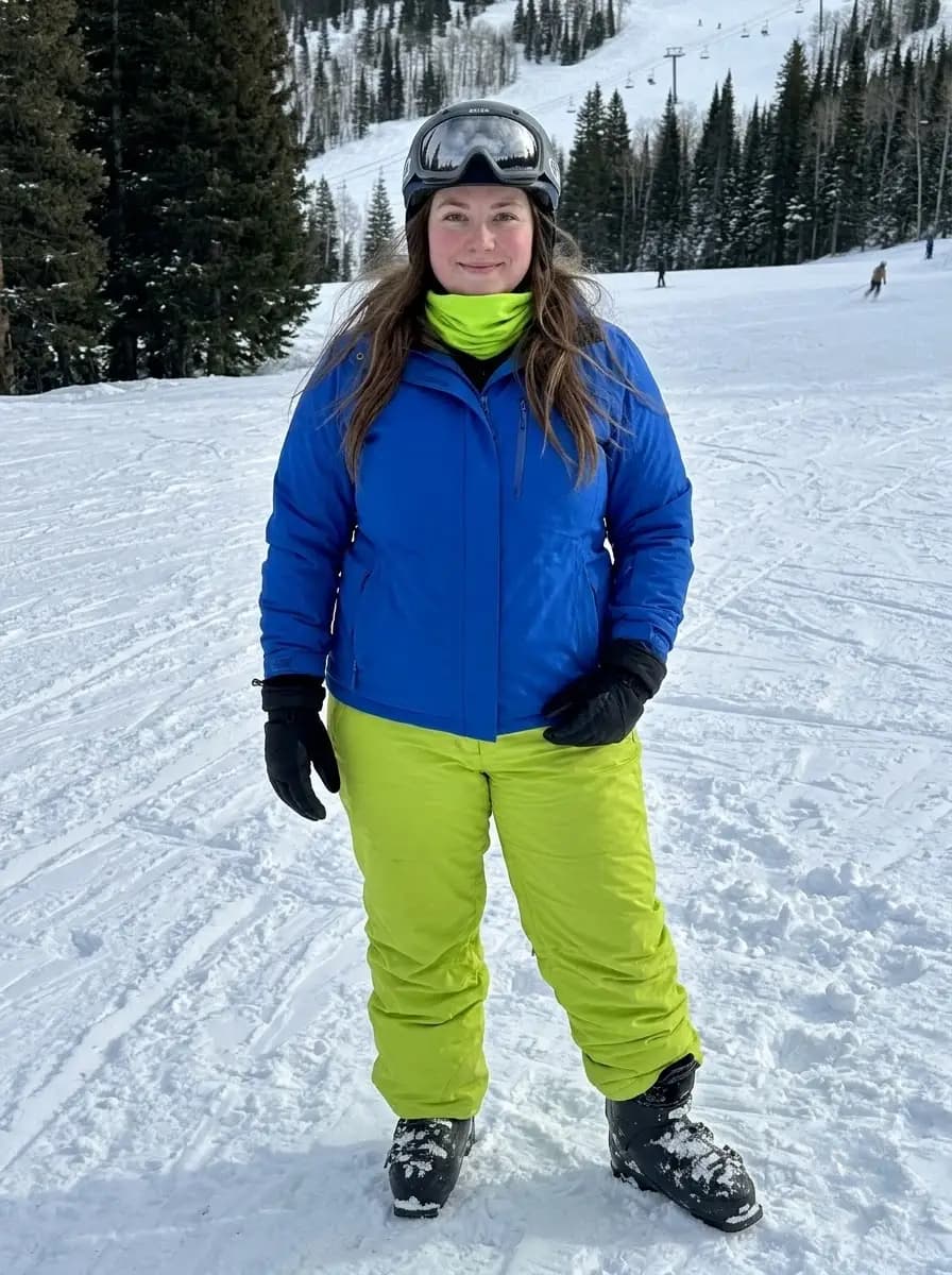 Bright Blue Ski Jacket with Lime Green Ski Pants