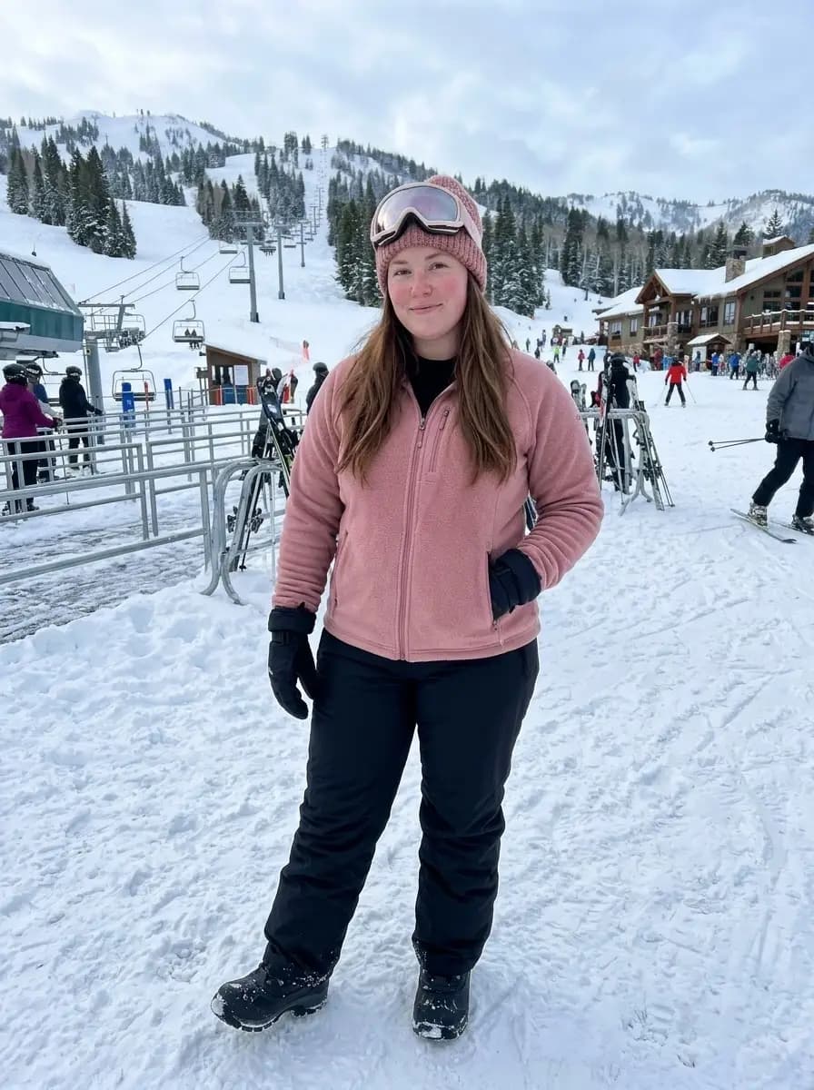 Pink Fleece Jacket with Black Snow Pants