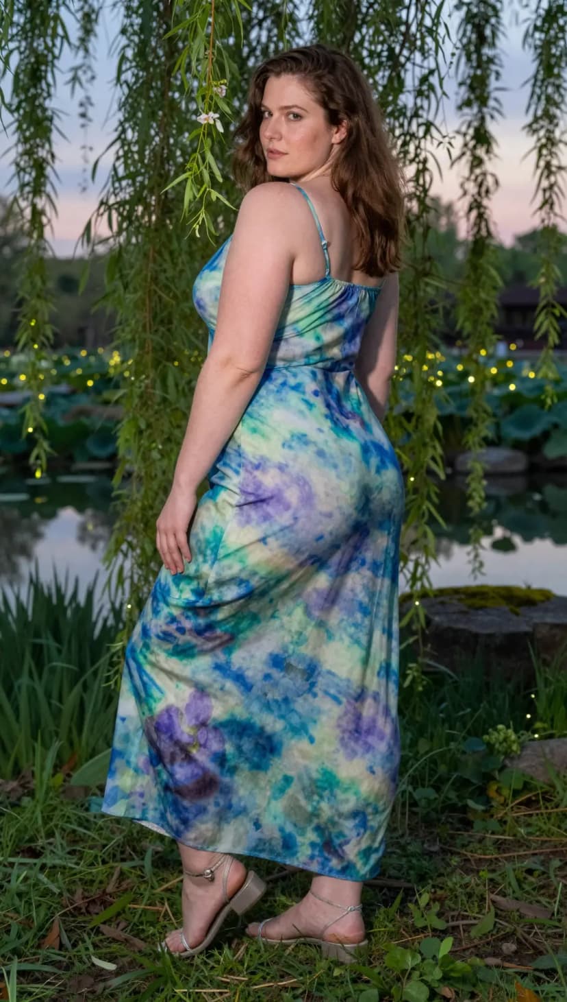 Blue Green Purple Watercolor Print Maxi Dress + Silver Strappy Sandals