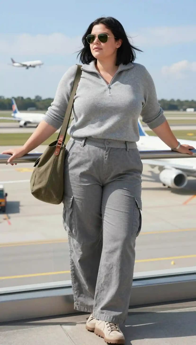 Grey Knit Quarter-Zip Pullover + Grey Cotton Cargo Pants