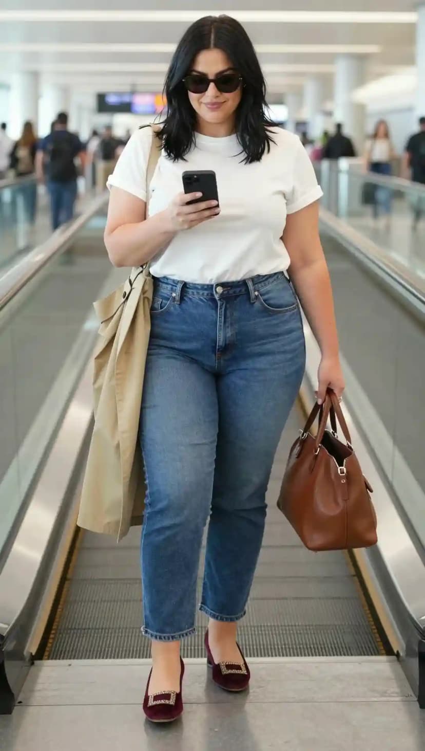 White Cotton T-Shirt + Blue Denim Jeans + Tan Trench Coat