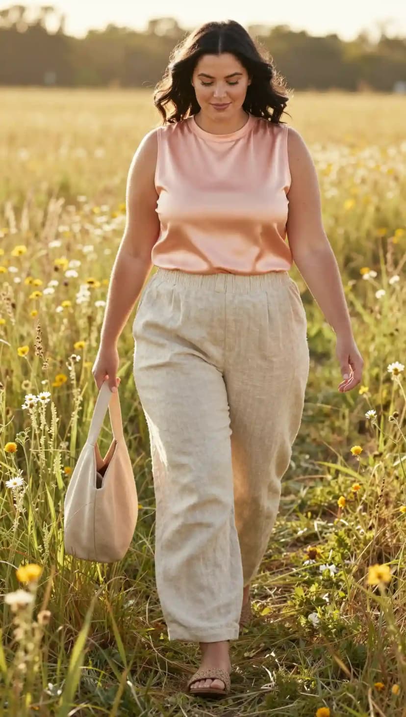 Satin Sleeveless Top + Linen Wide-Leg Pants