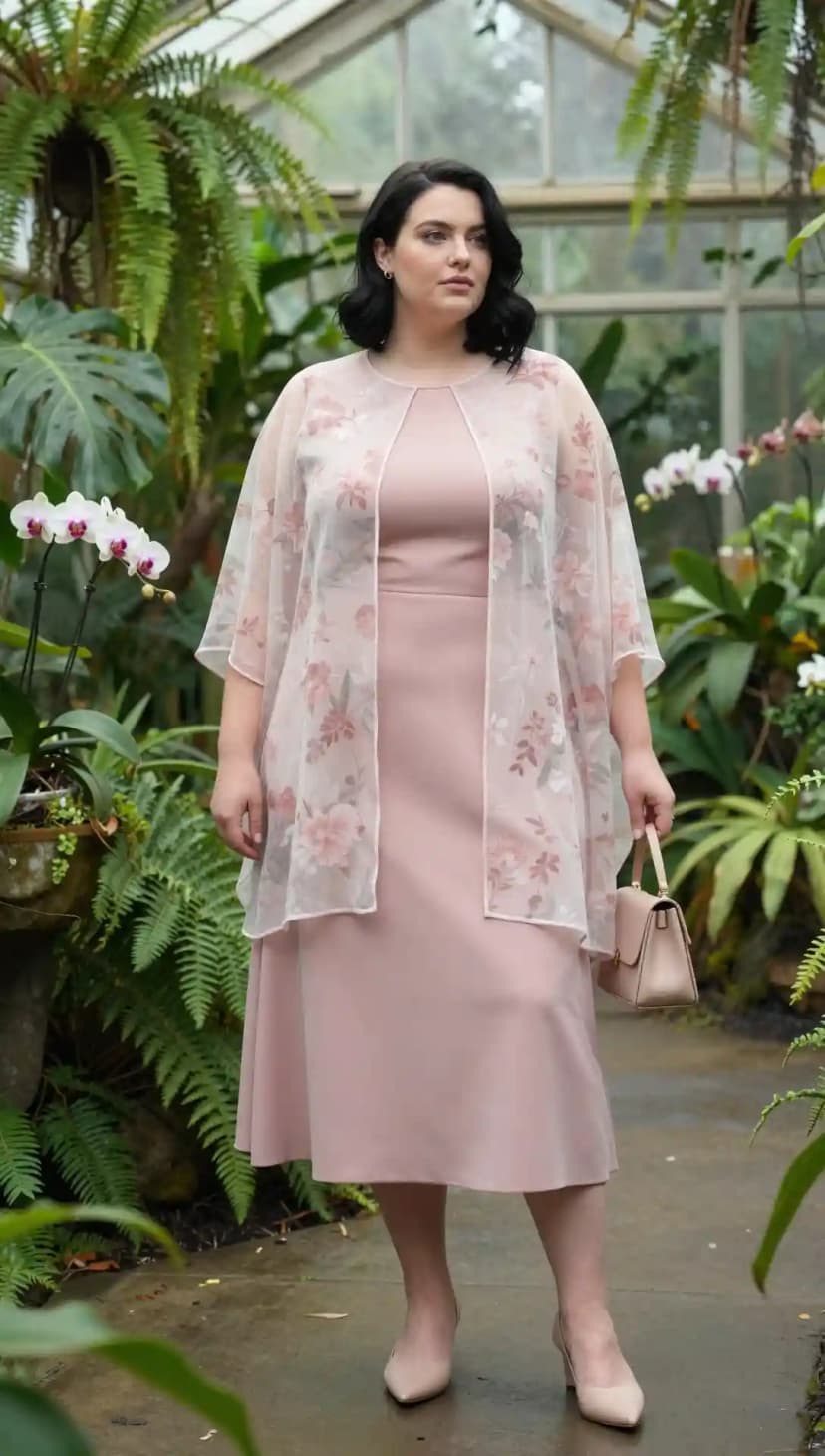 Blush Pink Midi Dress + Floral Sheer Capelet