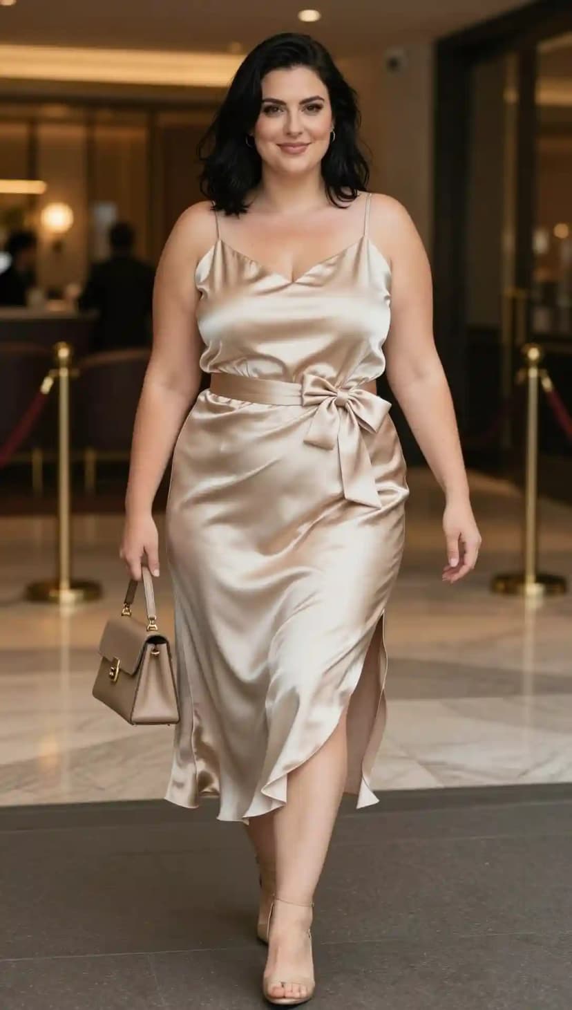 Champagne Satin Slip Dress