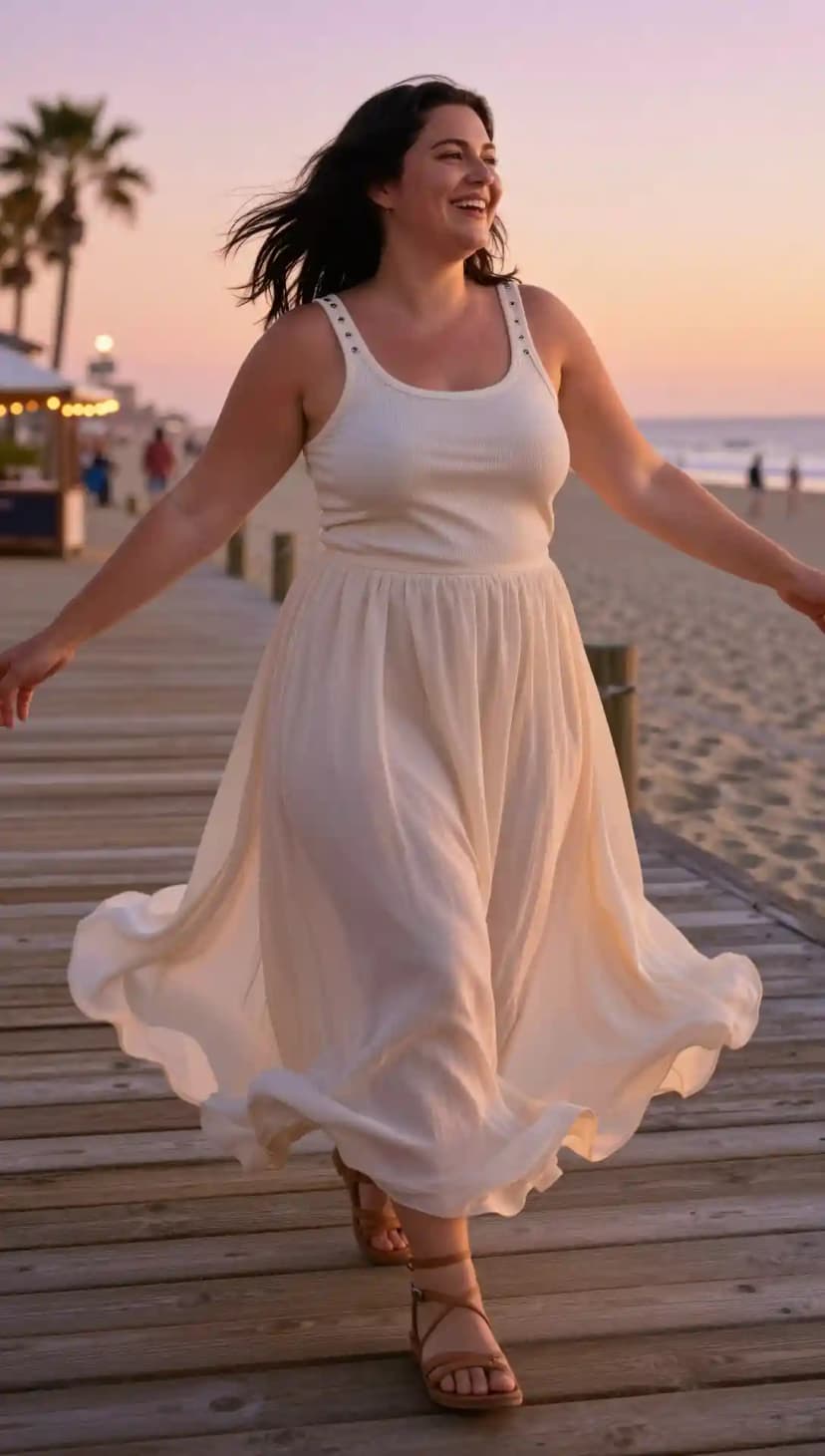 Cream Ribbed Tank Top + Cream Chiffon Maxi Skirt