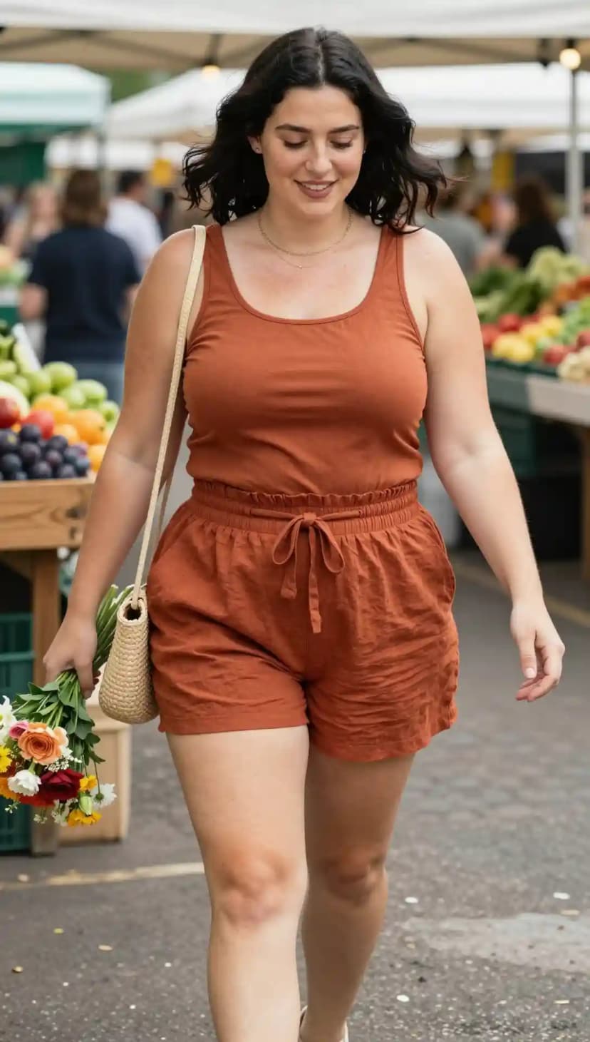 Terracotta Cotton Tank Top + Terracotta Linen Shorts