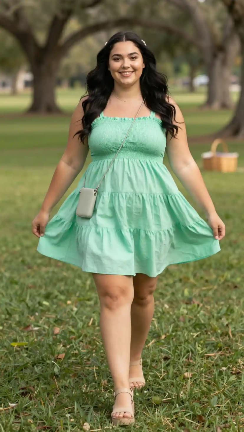 Mint Smocked Cotton Mini Dress