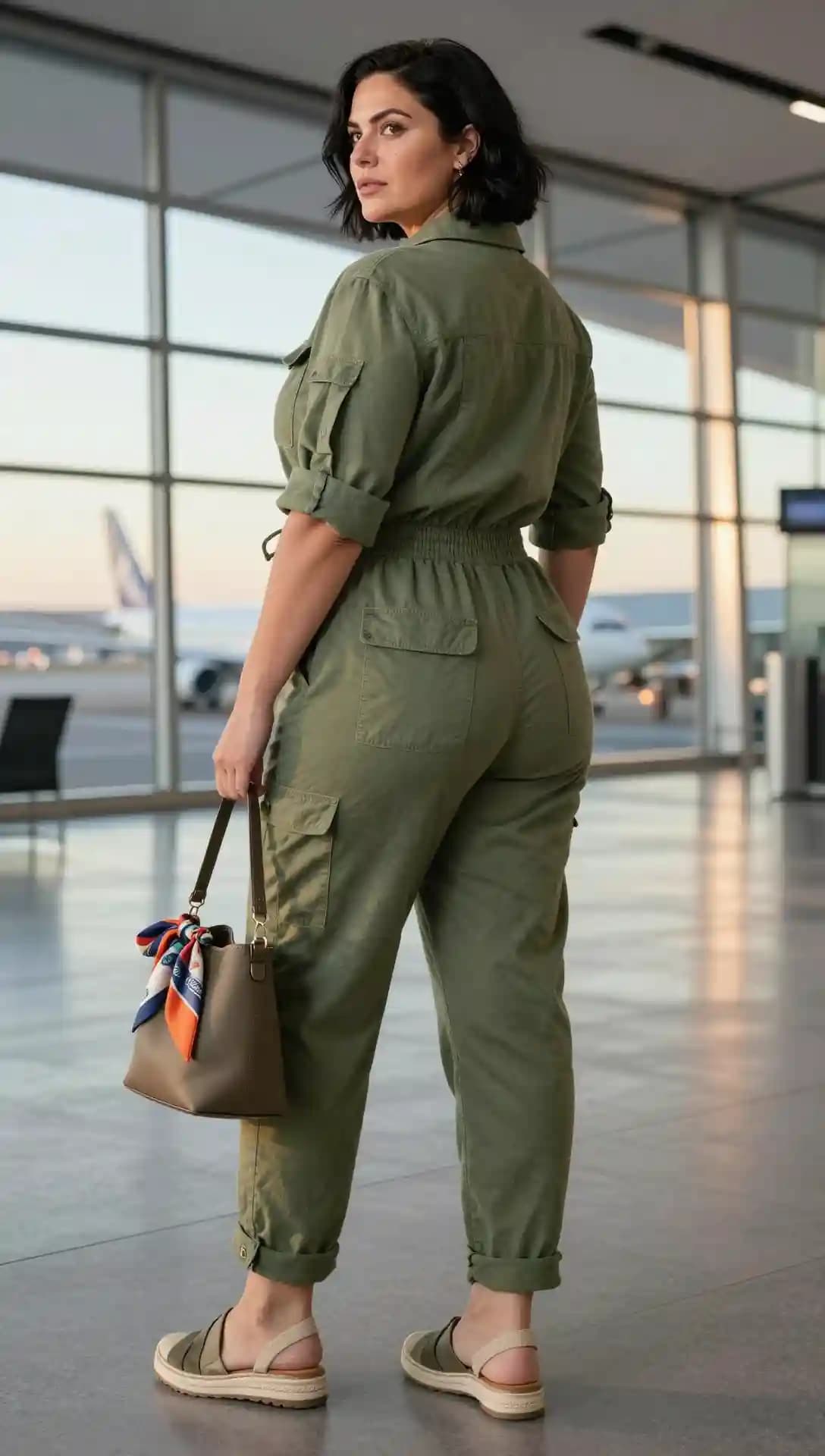 Olive Cotton Utility Jumpsuit