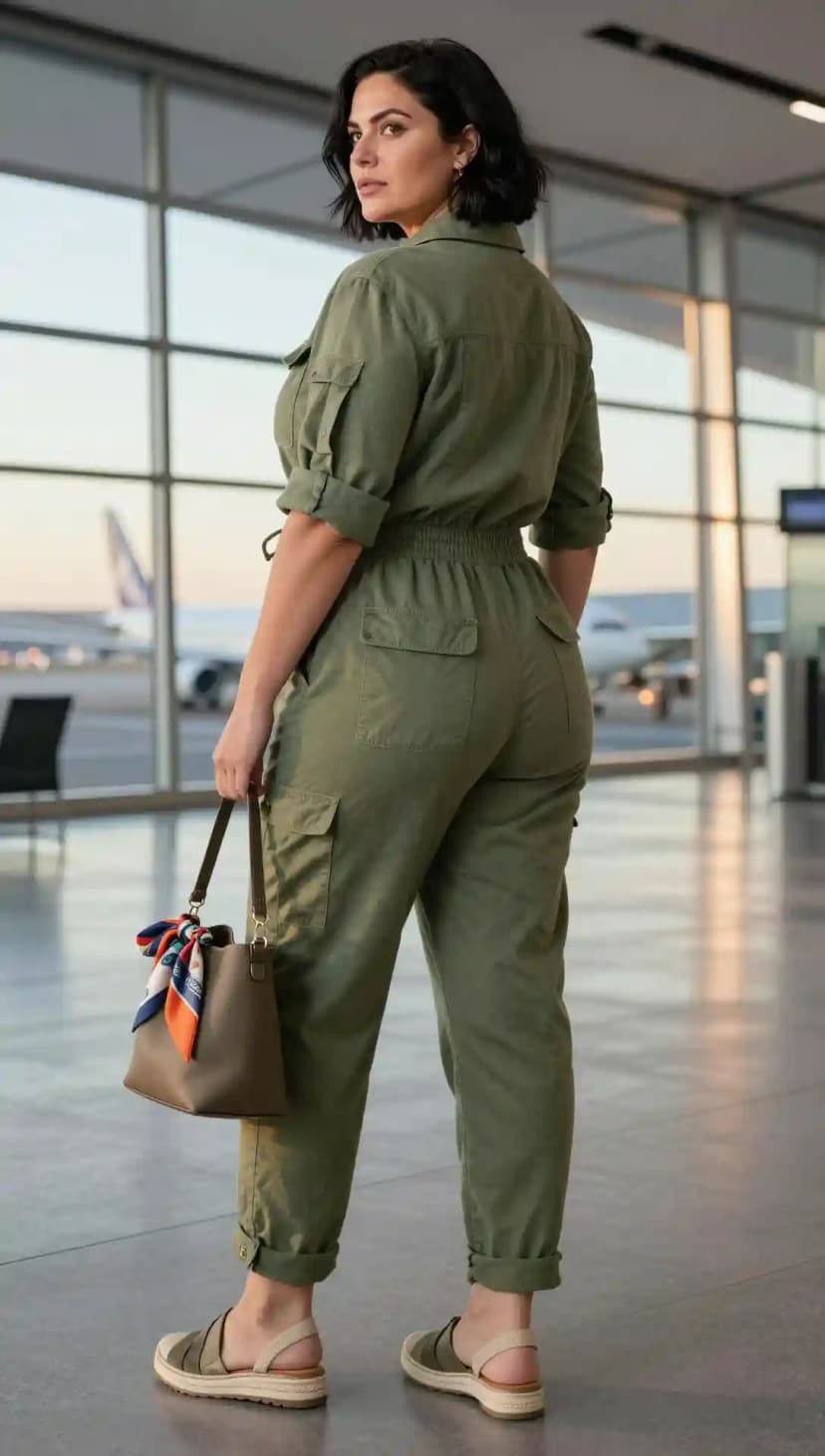 Olive Cotton Utility Jumpsuit