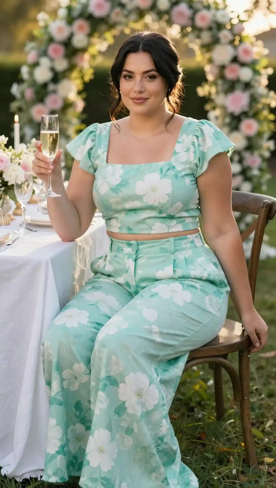 Mint Floral Crop Top + Mint Floral Wide-Leg Pants