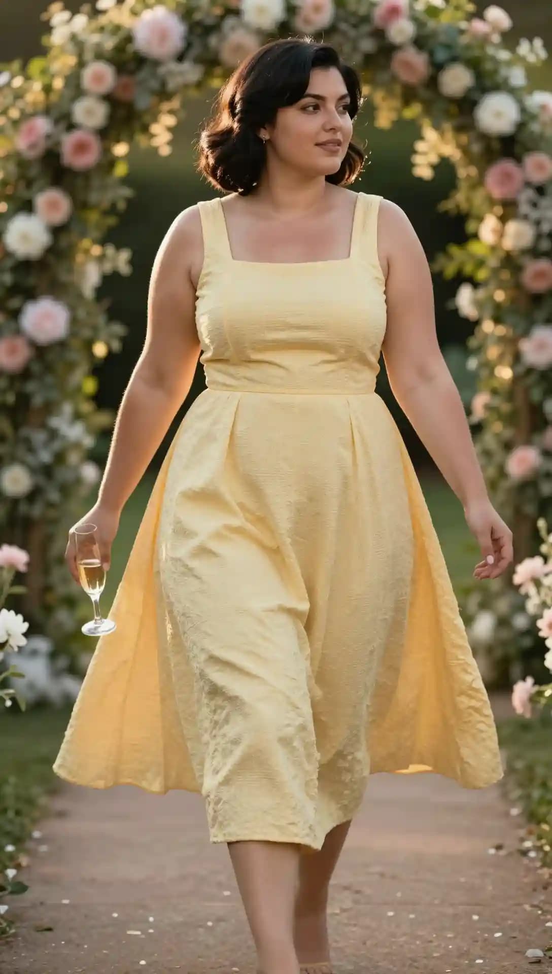 Yellow Textured Fit-and-Flare Dress