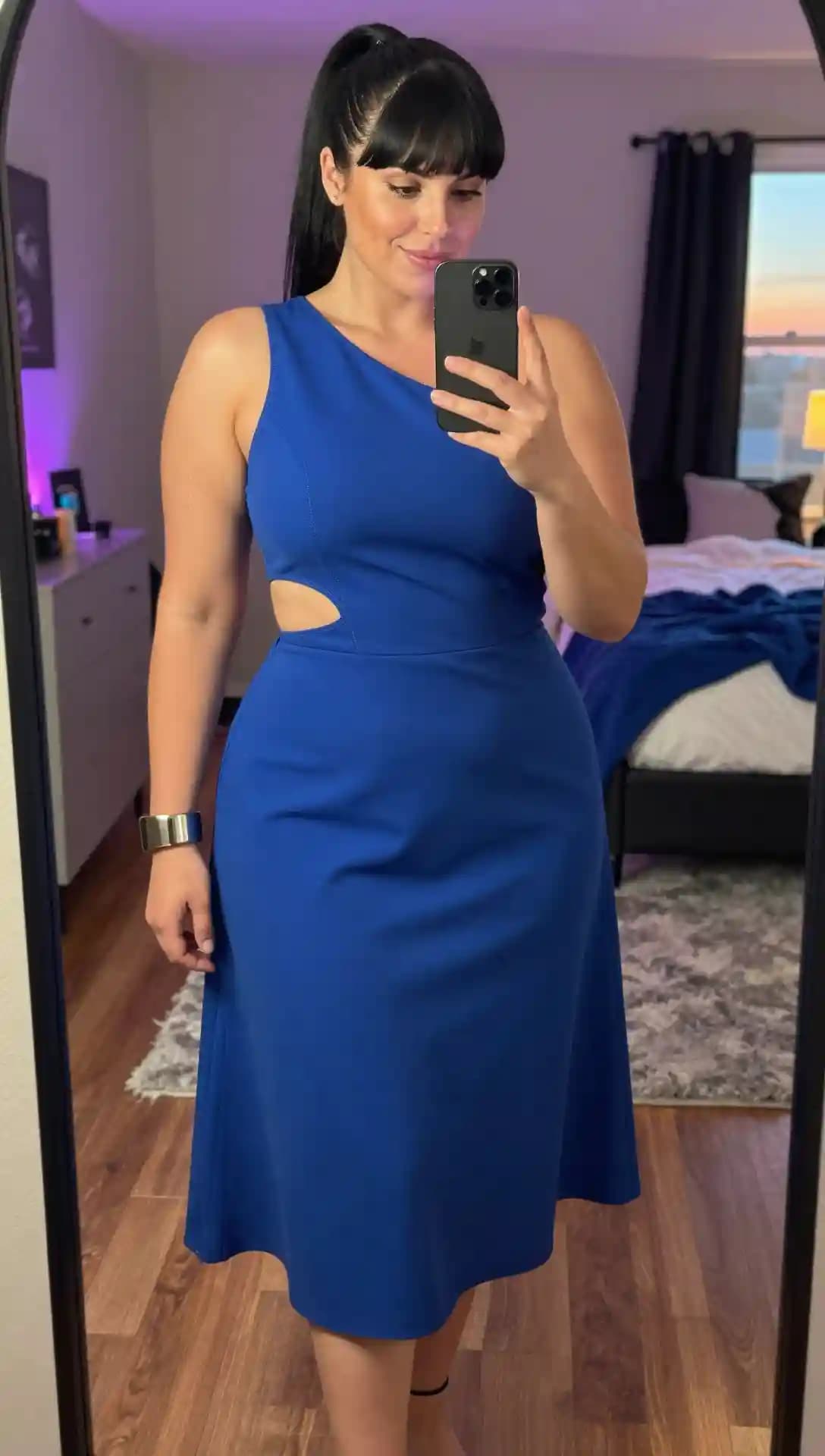 Royal Blue One-Shoulder Cutout Dress