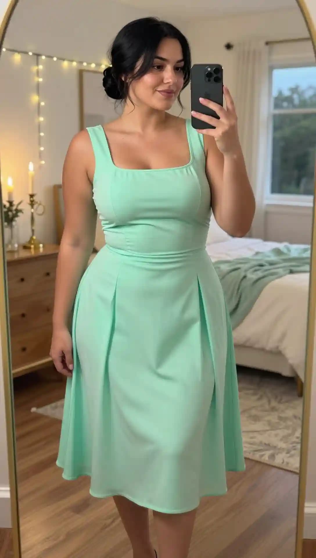 Mint Square-Neck Fit-and-Flare Dress