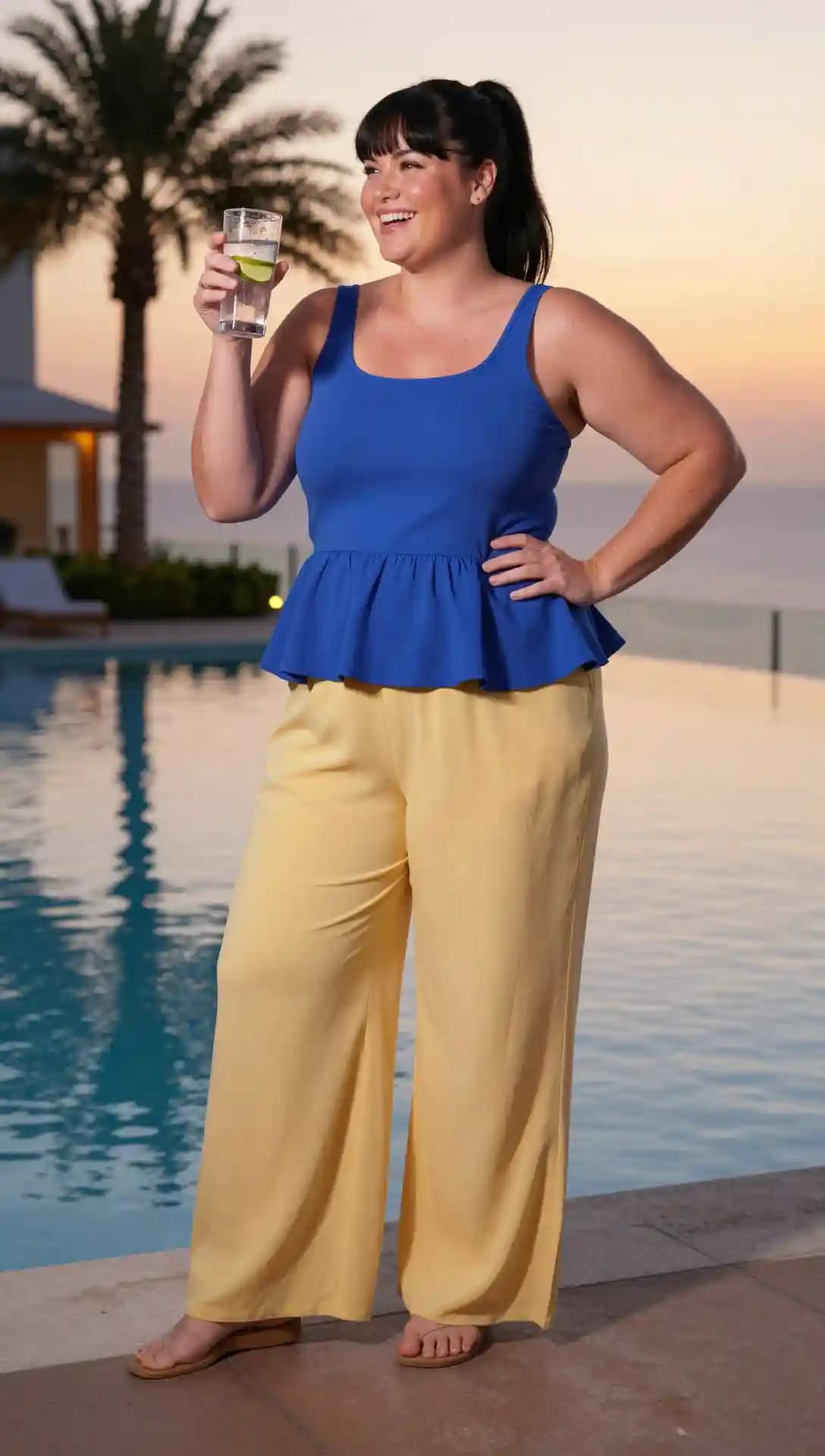 Royal Blue Peplum Top + Yellow Wide-Leg Pants