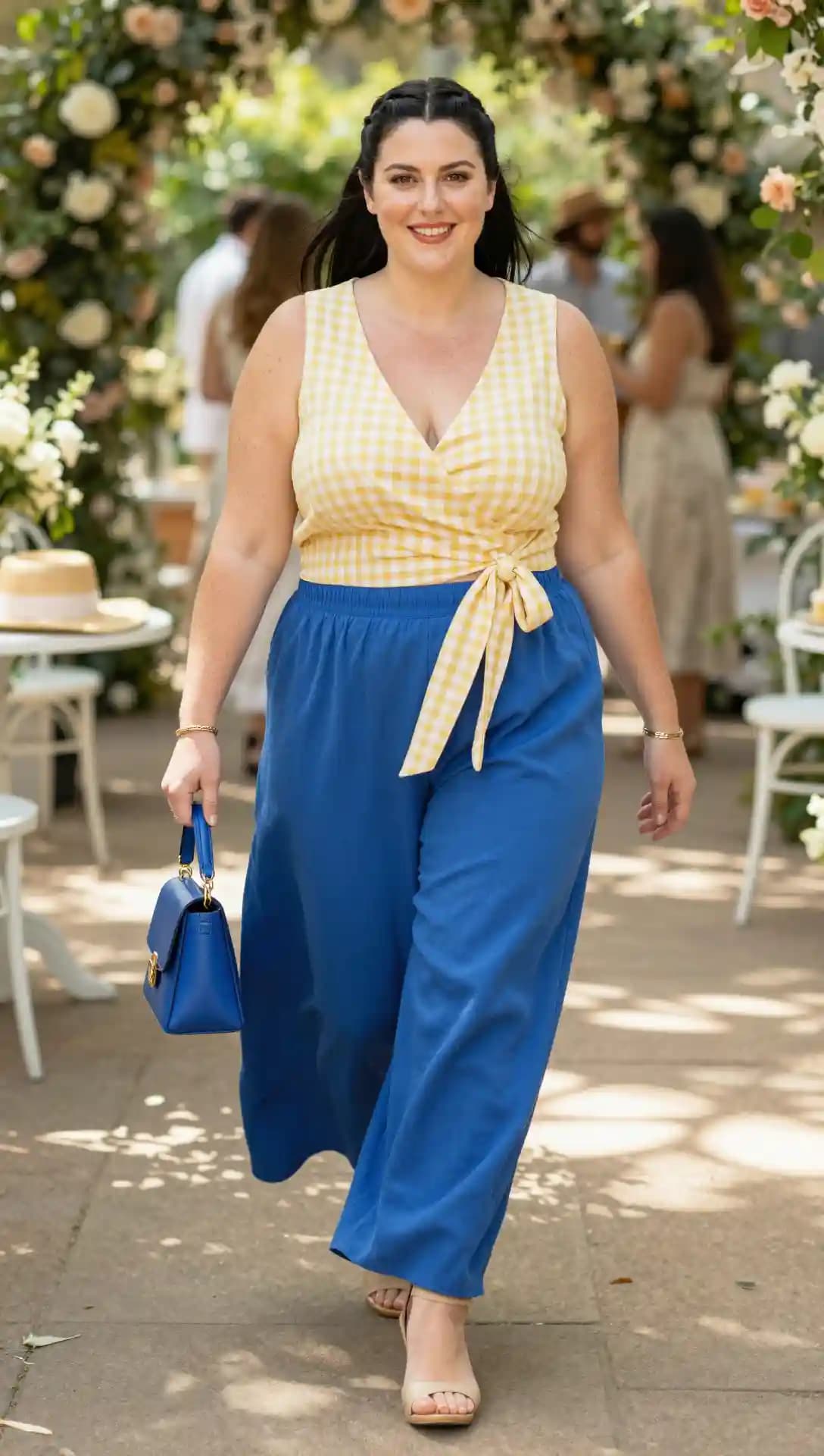 Yellow Gingham Peplum Top + Royal Blue Linen Pants