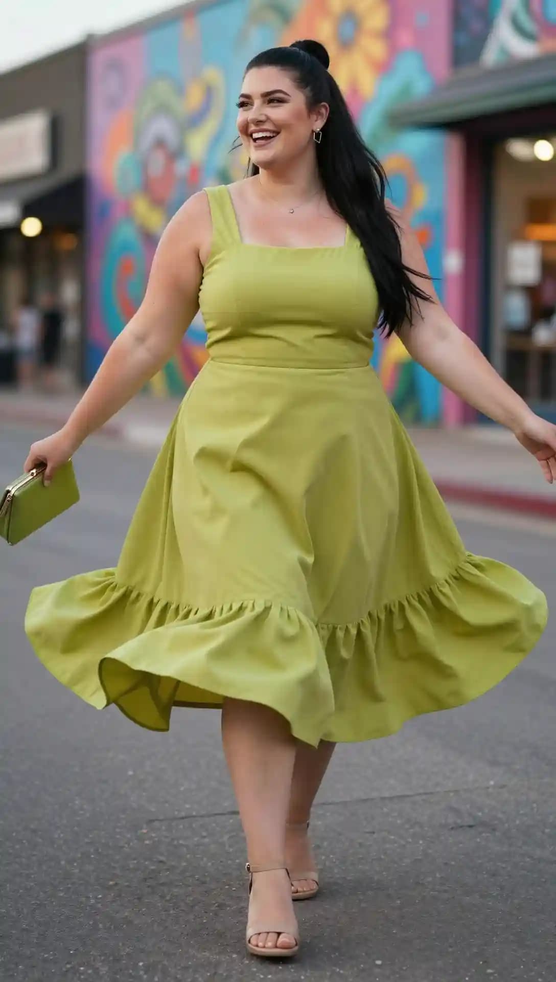 Lime Green Ruffle-Hem Dress