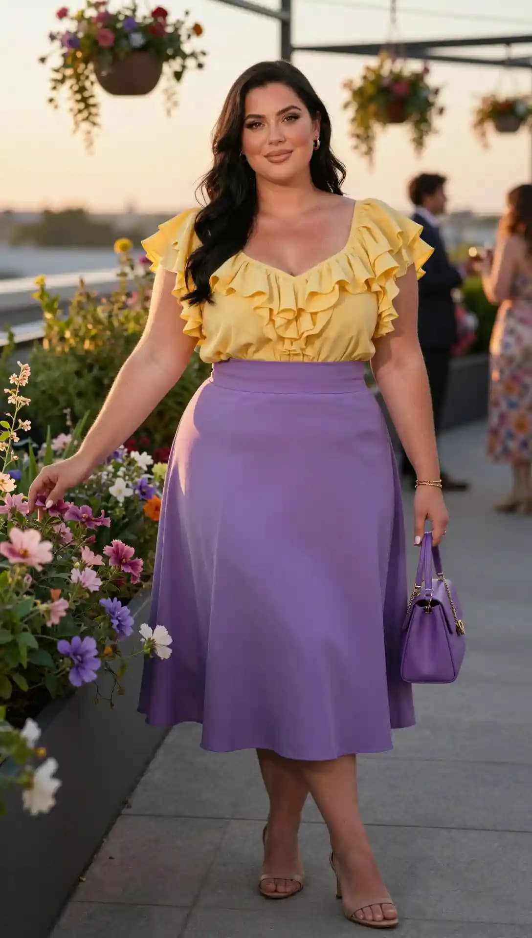 Yellow Ruffle Top + Lavender Midi Skirt