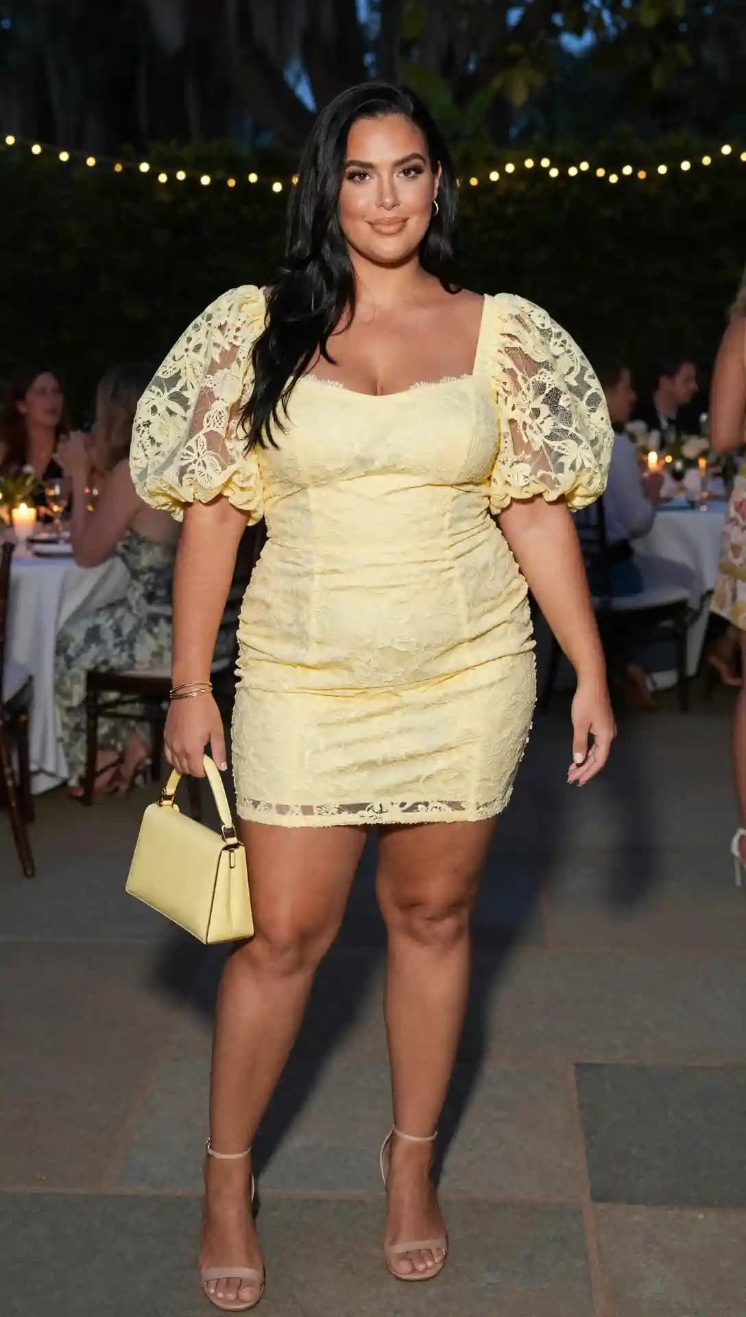 Yellow Lace Puff-Sleeve Mini Dress