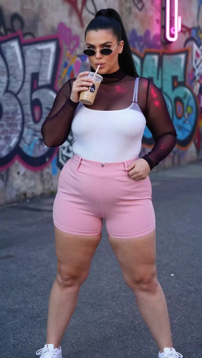 White Tank Top + Pink Cotton Shorts + Black Mesh Long Sleeve Top