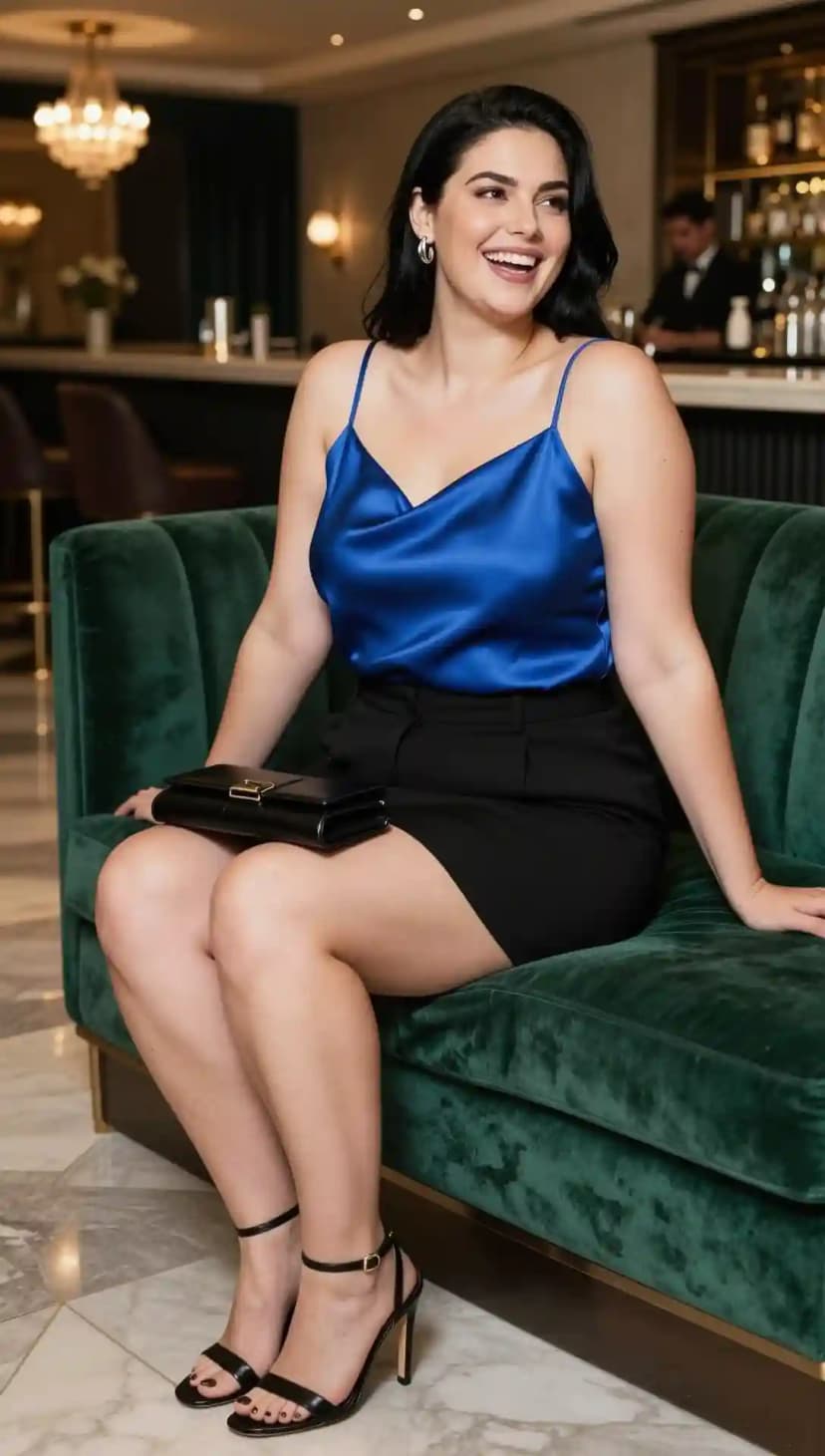 Blue Satin Camisole + Black Tailored Shorts