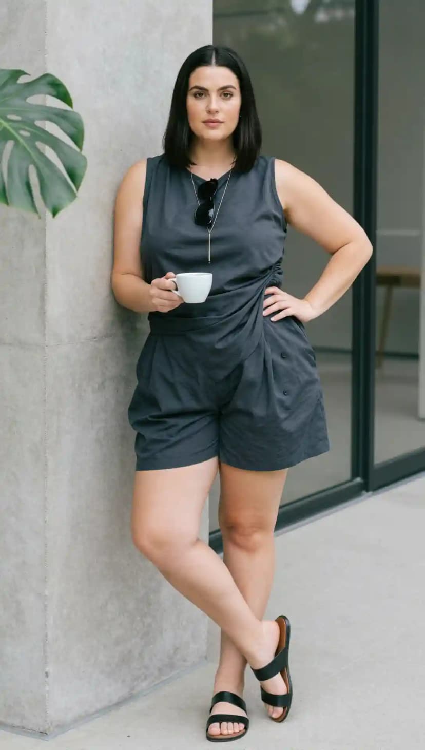 Charcoal Linen Sleeveless Top + Charcoal Linen Wrap Shorts