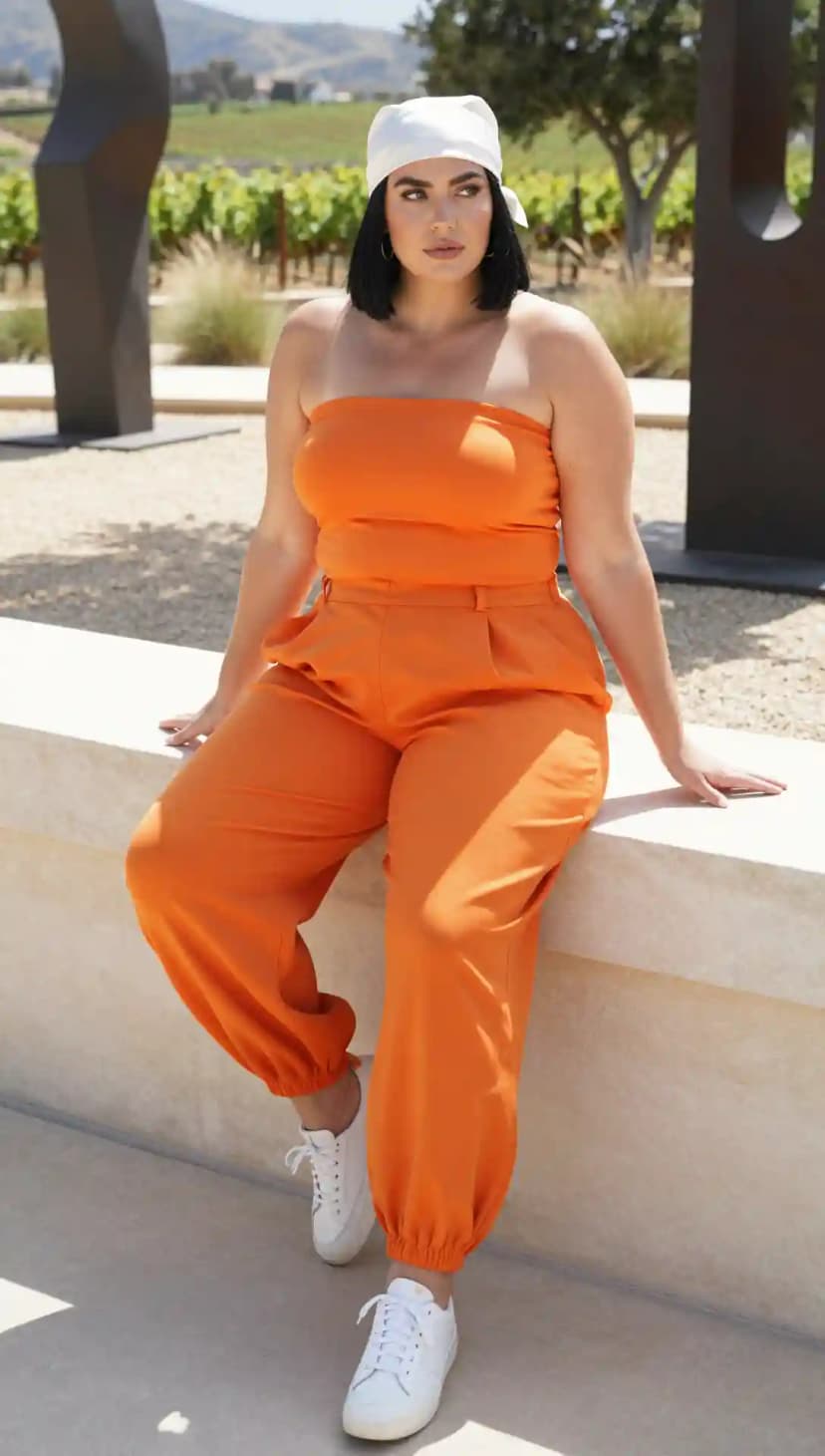 Orange Strapless Top + Orange Pleated Joggers