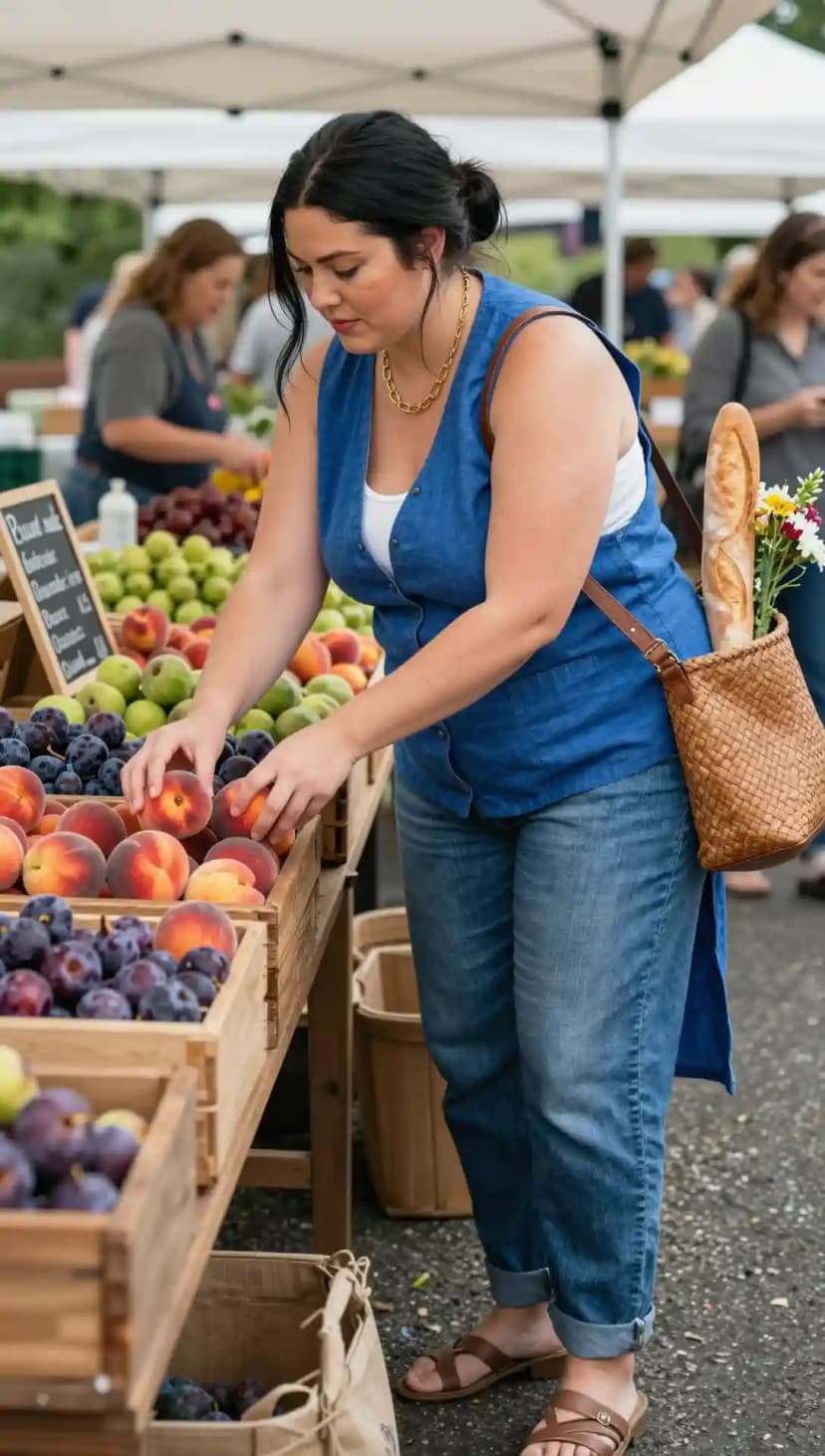 Blue Denim Vest + White Cotton Tank Top + Blue Denim Jeans
