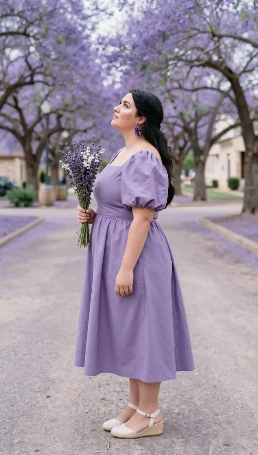 Lavender Linen Dress + Cream Espadrille Wedges