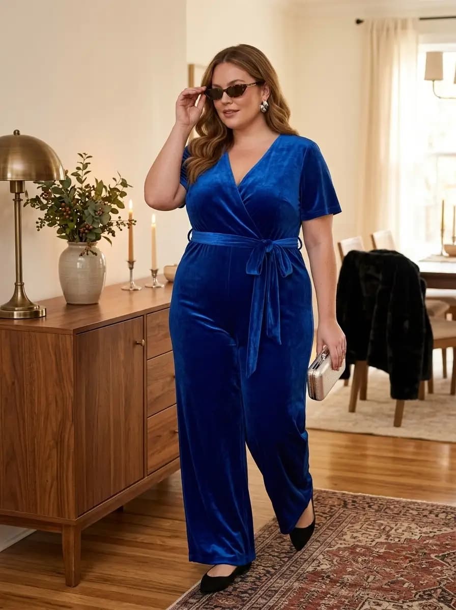Royal Blue Velvet Jumpsuit