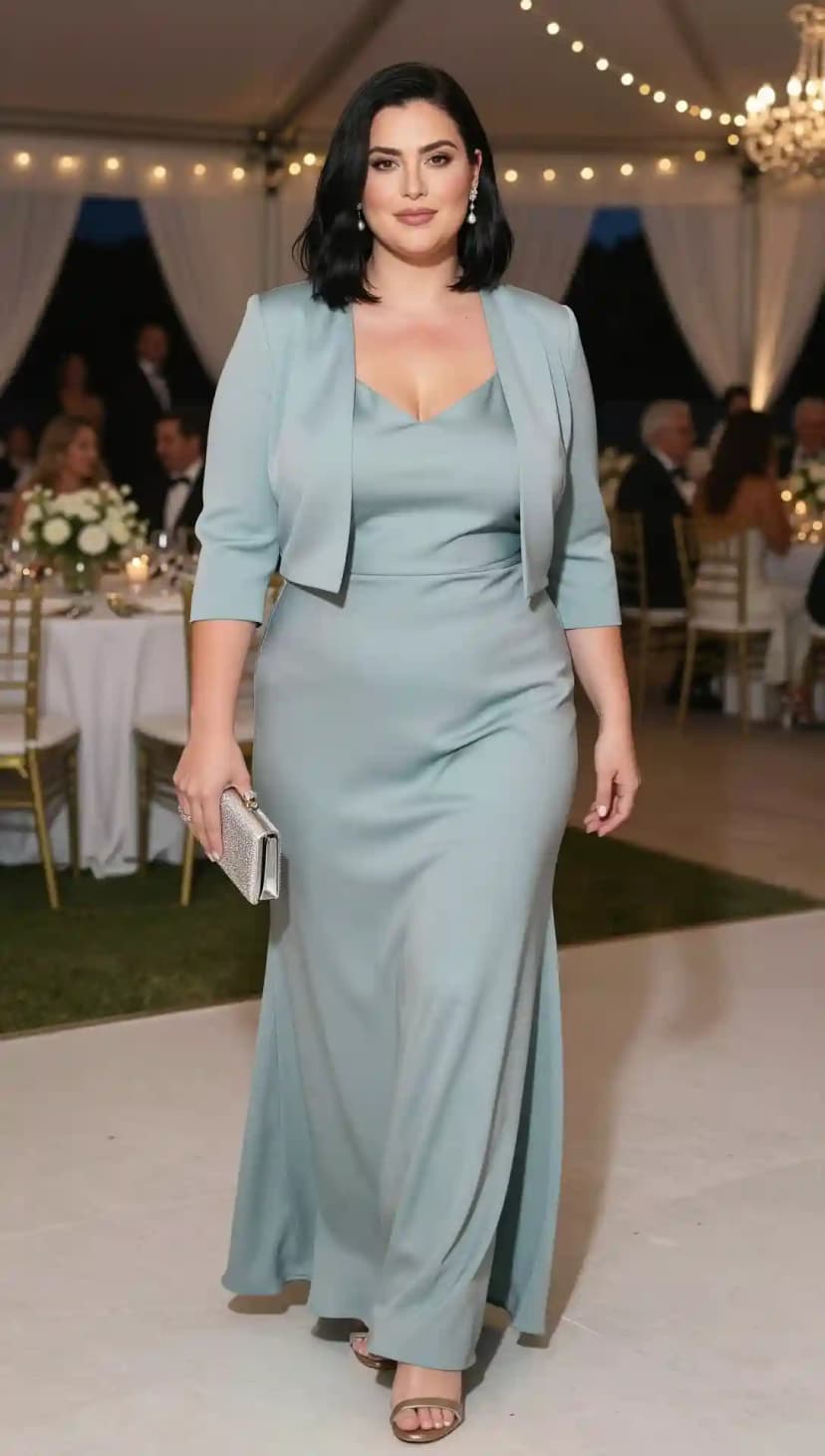 Light Blue Satin Gown + Light Blue Satin Bolero