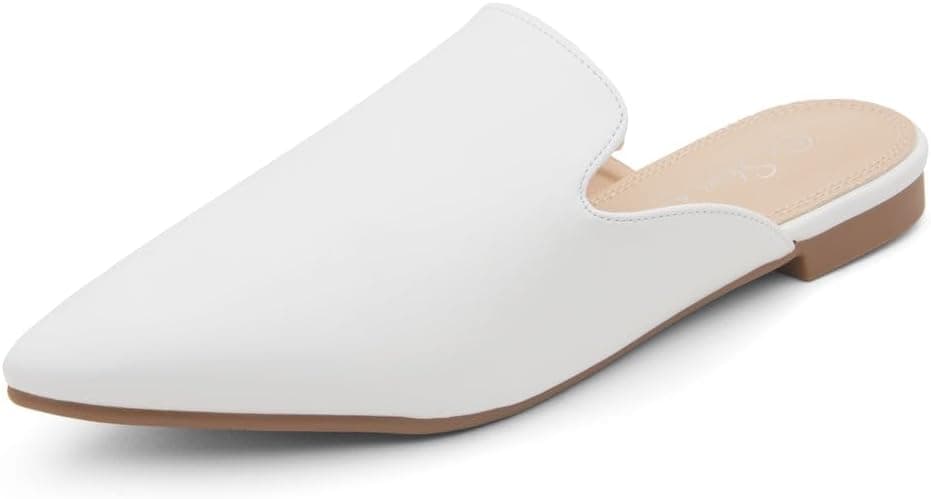 White pointed-toe flat mules