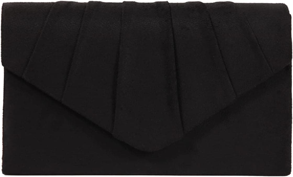 Black suede pleated clutch