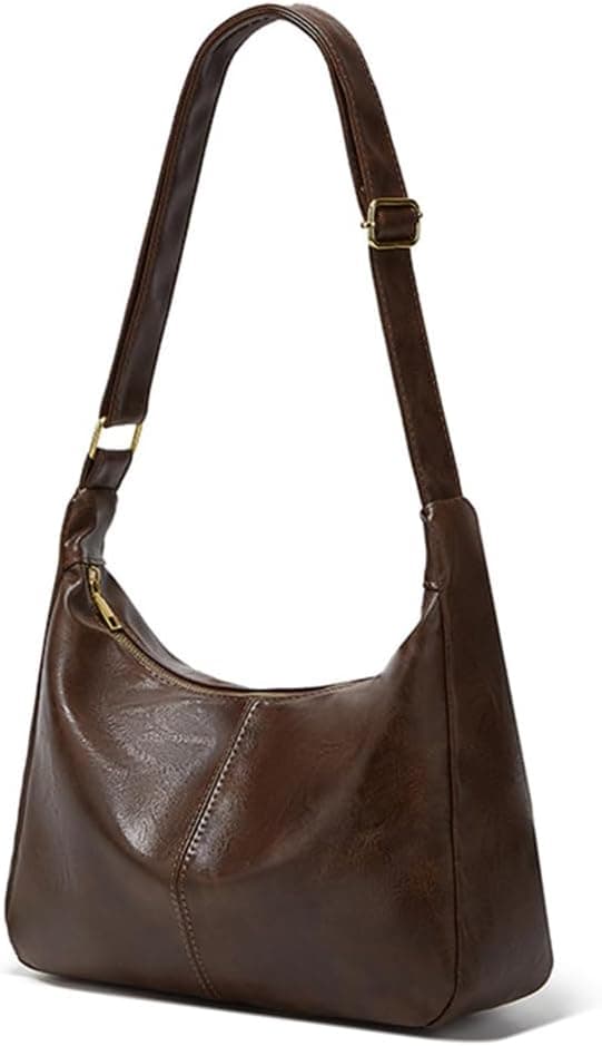 Coffee-brown leather shoulder bag