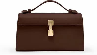 Chocolate-brown structured top-handle bag
