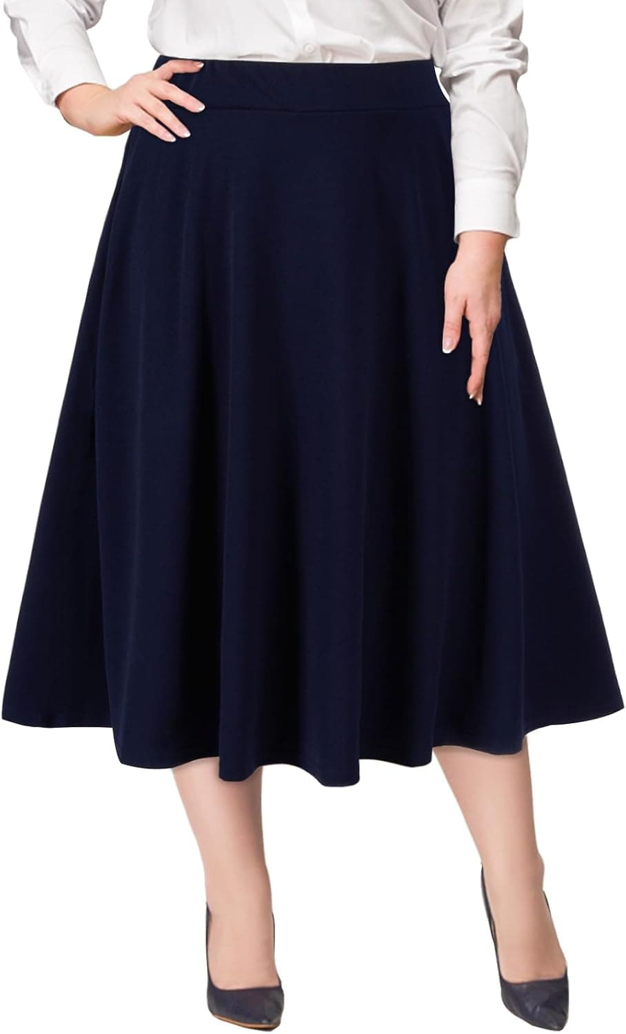 Navy plus-size flowy midi skirt