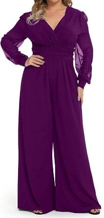 RED DOT BOUTIQUE plus-size purple mesh wrap wide-leg jumpsuit