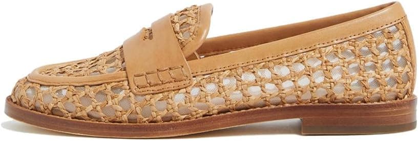 Natural raffia penny loafers