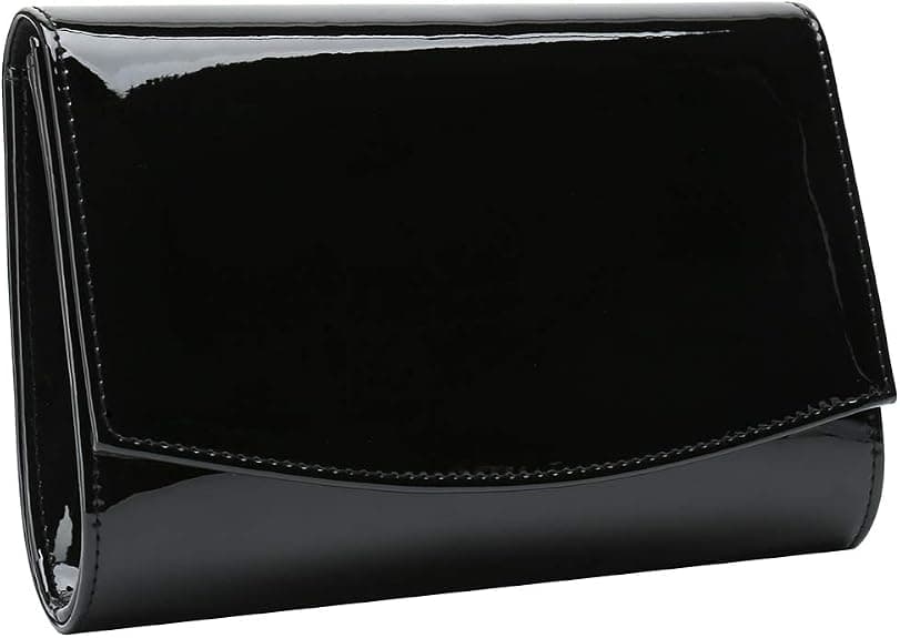 Black patent flap clutch