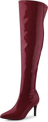 Allegra K burgundy pointed-toe stiletto knee-high boots