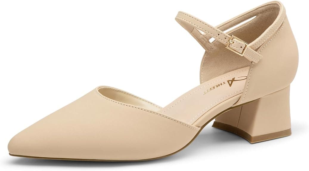 Nude low block-heel pointed pumps