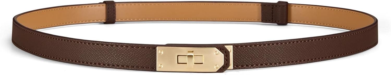 Coffee leather belt with gold buckle