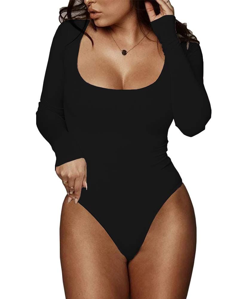 Black plus-size V-neck bodysuit