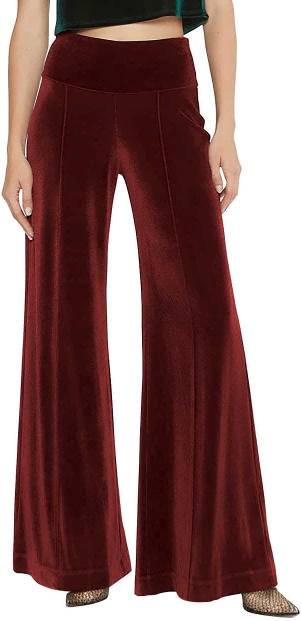 Burgundy plus-size velvet wide-leg trousers