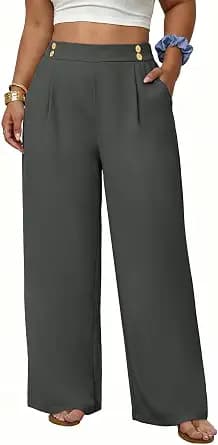 Eytino plus-size dark-gray wide-leg work pants