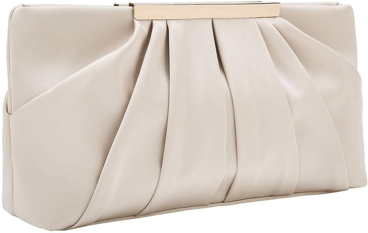 Champagne pleated satin clutch