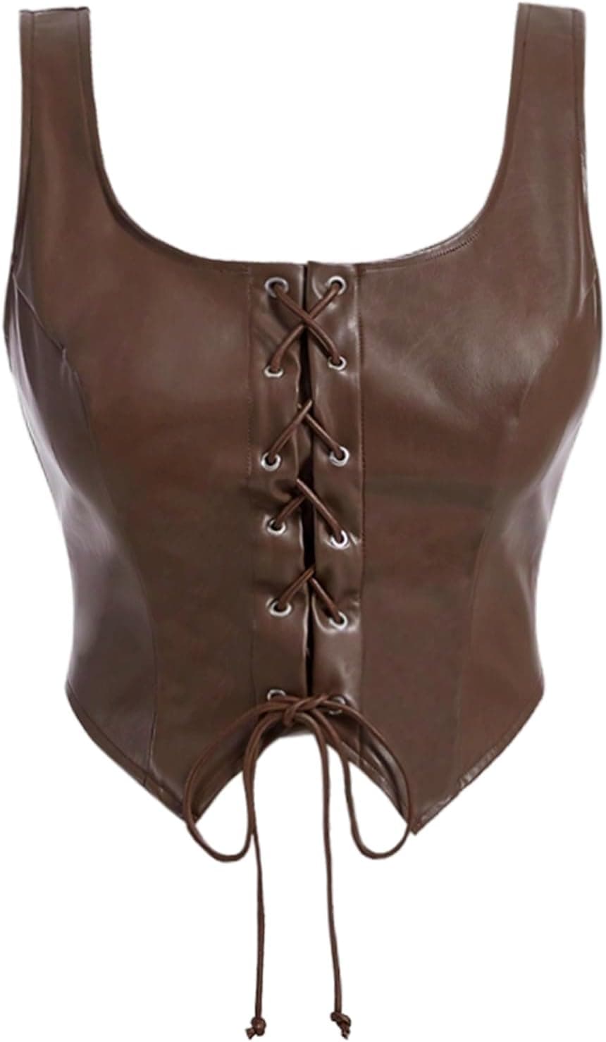 Brown plus-size PU-leather corset tank