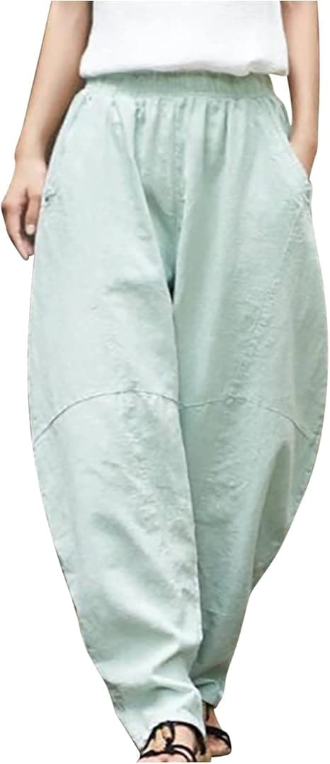 Womens plus-size mint-green linen harem pants