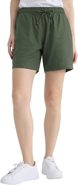 Weintee olive plus-size linen drawstring shorts