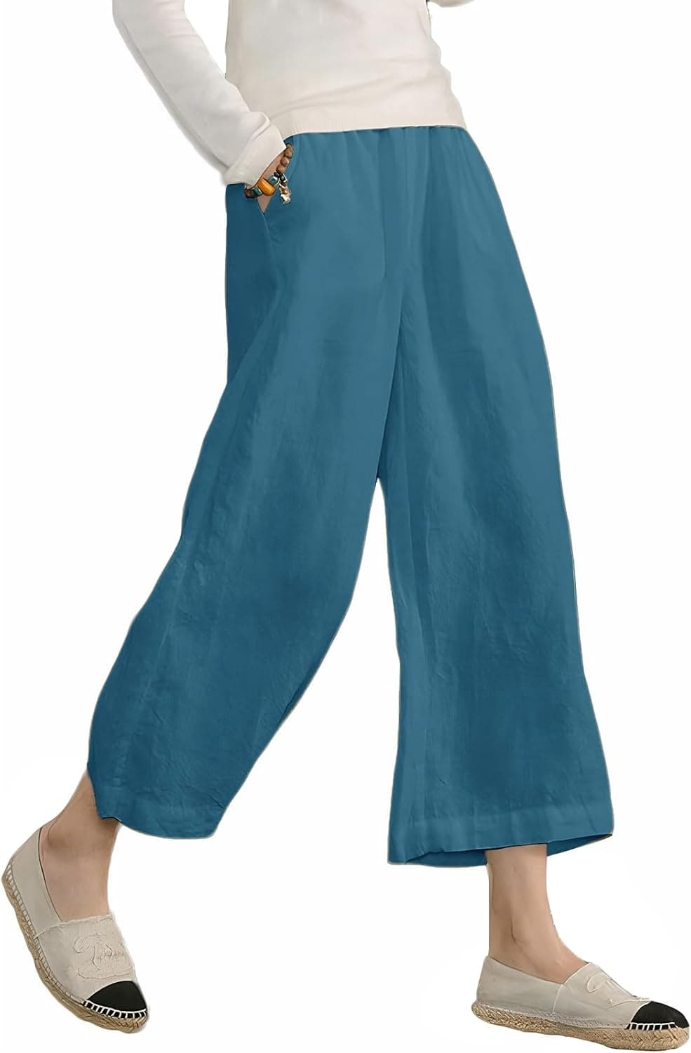 Teal plus-size cropped wide-leg pants