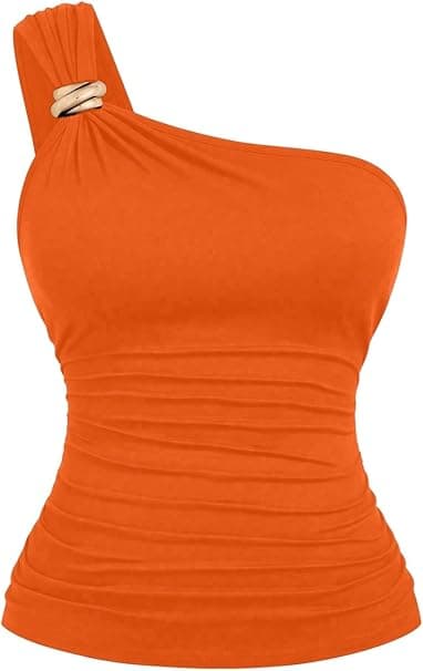WDIRARA orange plus-size one-shoulder top